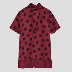 Zara | Satin Polka Dot Tie Front Blouse